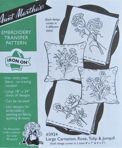 Aunt Martha 3924 Carnation Rose Tulip Jonquil FLORAL Embroidery Transfer Pattern - Picture 1 of 1