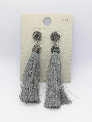 Next Grey Tassel Earrings, Long Statement Tassel Earrings - Image 1 of 4
