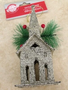 New Bronze Gold Sparkle Church Acrylic 6 inch Christmas Ornament - Picture 1 of 7