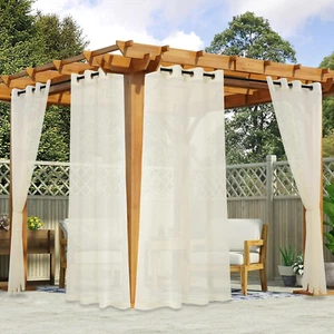 Outdoor Sheer Curtains for Patio Waterproof - 4 Panels Linen Look Grommet Curtai - Picture 1 of 8