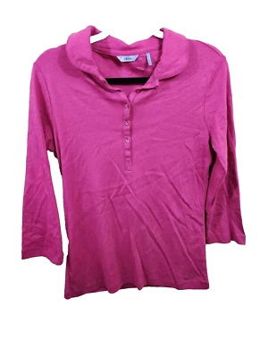 Polo Izod Mujer L Rosa Cuarto Abotonado Cuello Manga Larga Preppy Foto 1 de 4