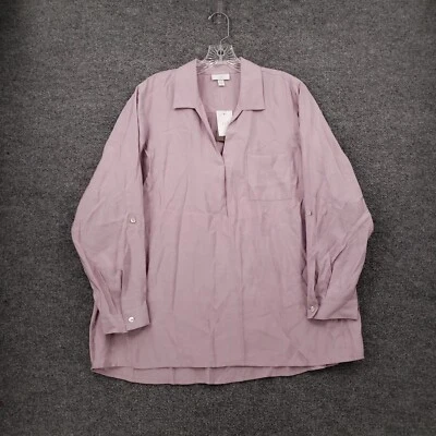 NUEVO J Jill Top Mujer 1X Rosa Bolso con Botones Manga Larga con Pestaña enrollable Blusa con Cuello Foto 1 de 4