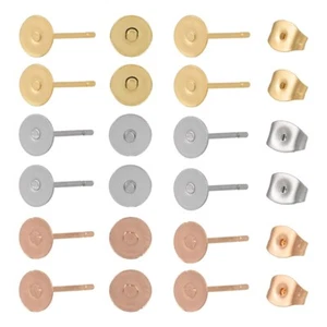 60 Stck. Flach Rund Edelstahl Ohrstecker Fundstücke Flach Pad Ohrring Set - Bild 1 von 7