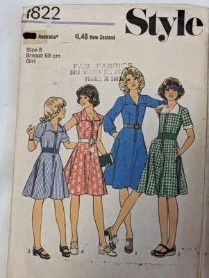 Vintage Style Sewing Pattern 1822 1980  Girls Dress Size 8 Breast 69cm - Image 1 of 2