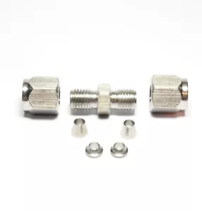 1/8" OD Tube Steel Stainless Twin Ferrule Straight Union Fitting Air Gas Water - Picture 1 of 5