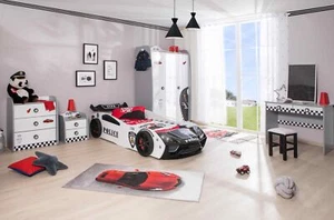 Kinderzimmer komplett Set mit Autobett 5 teilig LED Lattenrost Schrank Kommode - Bild 1 von 15