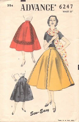 ADVANCE  6247 Misses' Skirt Size 23" Waist 1940s - Image 1 of 2
