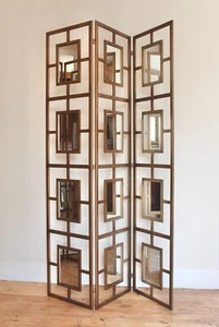 Room Divider Folding Screen Bronze Mirror 3 Panel Art Deco – 1 of 3 Available - Picture 1 of 23