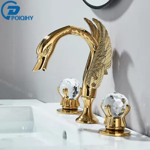 Rubinetto lavabo a cigno da appoggio vasca bagno lavandino miscelatore rubinetto doppia maniglia - Foto 1 di 54