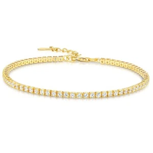 Pulsera de cadena ajustable de tenis de plata esterlina 925 simulada diamante circular 2 mm - Imagen 1 de 9