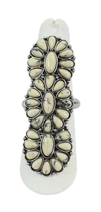 Southwestern Three White Squash Blossom Howlite stone statement Ring - Picture 1 of 5