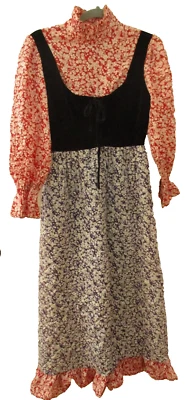 Vintage saks fifth avenue dress prairie floral velvet maxi quilted cotton - Image 1 of 4