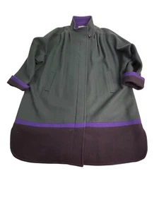 Herman Kay Vintage Coat Wool Size L Color Block Green Purple Blk Wool Blend Zip - Picture 1 of 12