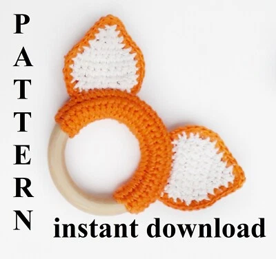 Pattern fox teether beginner crochet DIY, Fox rattle crochet gift for newborn - Image 1 of 3