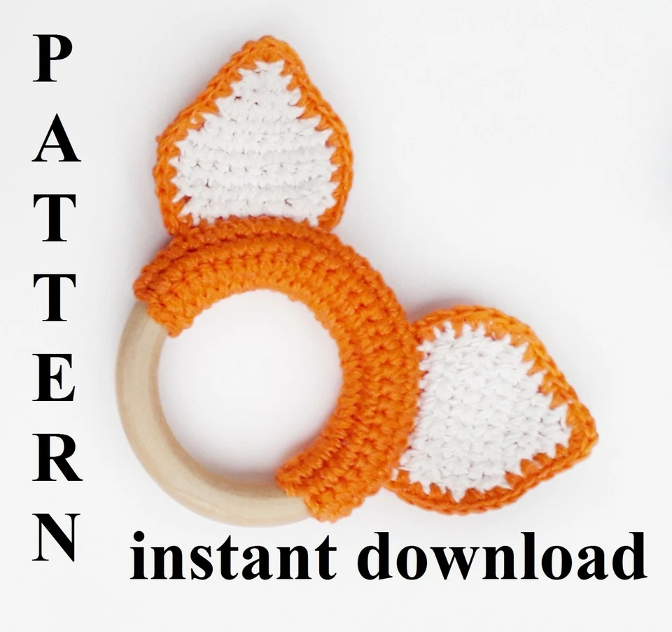 Pattern fox teether beginner crochet DIY, Fox rattle crochet gift for newborn - Image 1 of 3