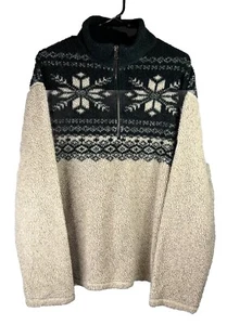 Polo Sportsman Vintage Fleece Mens XL Snowflake Beige Green Quarter-Zip Cozy - Picture 1 of 8