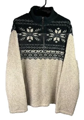 Polo Deportista De Colección Vellón Para Hombres XL Copo de Nieve Beige Verde Cuarto de Cremallera Acogedor Foto 1 de 4