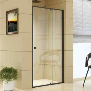 Front: (98~106) x 195cm Adjustable Semi Frameless Shower Screen in Black No Side - Picture 1 of 6