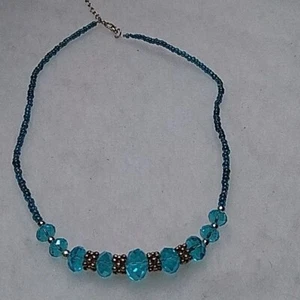 Blue graduated crystal seed bead necklace - Picture 1 of 3