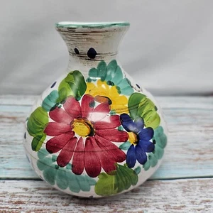 Italian Vase Glazed Terracotta Colourful Floral White Daisies Cottagecore VTG - Picture 1 of 9