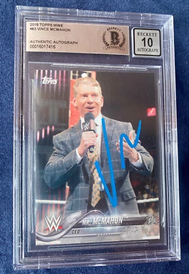 Tarjeta Topps WWE 2018 firmada por Vince McMahon auto losa # 63 Beckett auto grado 10 Foto 1 de 2