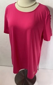 Blusa Top Mujer Michael Kors Talla XL Color Fucsia Decorativa Mangas Cortas - Imagen 1 de 11