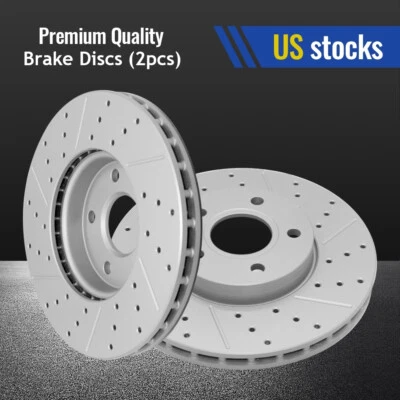 Front Slotted Drilled Brake Rotors for 2012 - 2018 Ford Focus Volvo C30 S40 - Image 1 of 4