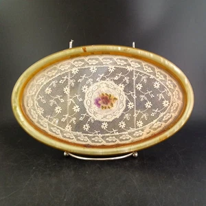 Embroidery-Under-Glass Vanity Tray Petit Point Insert 10"x6", Excellent Cond OBO - Picture 1 of 4