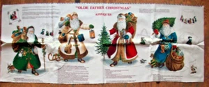 Traditional green, teal, white  and red Victorian Santas  fabric panel uncut - Picture 1 of 5