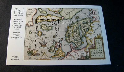 Hoja de recuerdo extranjero Islandia Scott# 590 mapa del norte de Europa 1984 MNH C504 Foto 1 de 2