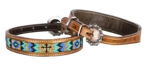 ¡Nuevo! COLLAR DE PERRO CON CUENTAS DE CUERO GENUINO con CRUZ TURQUESA Y DORADA Talla S M L - Imagen 1 de 4