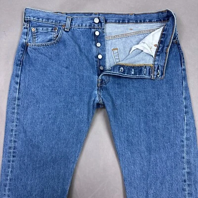 Levis 501 Jeans Mens 38x30 Blue Denim Pants Workwear Straight Faded Button Fly - Image 1 of 4