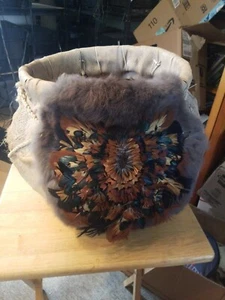 Native American Indian HANDMADE Fur & Feather Basket - Picture 1 of 8