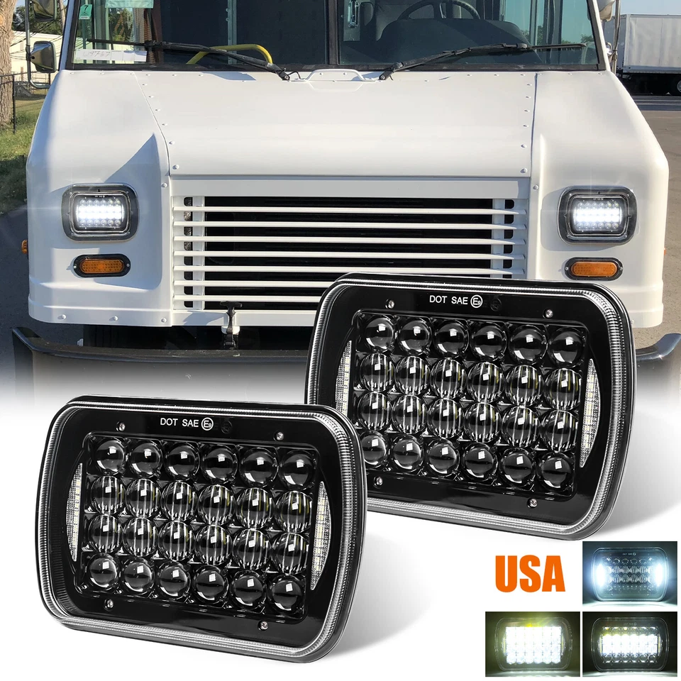 2PC 5x7" 7x6'' LED Halo Headlights H4 DRL For Freightliner MT45 MT55 2001-16 DOT - Изображение 1 из 4