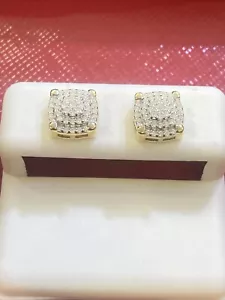 1Ct Round Cut Real Moissanite Cluster Stud Earrings 14K Gold Plated /k6 - Picture 1 of 3