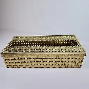 Vintage Hollywood Regency Gold Korb Gewebt Taschentuch Box Halter mit Deckel 10" x 5" - Bild 1 von 6