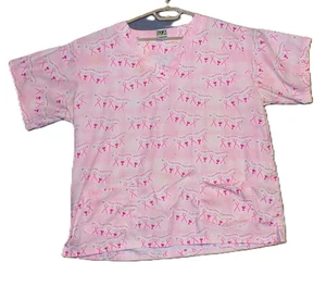 UA Scrubs Pink Ribbon Breast Cancer Awareness Top String of Hope Hearts - Picture 1 of 6