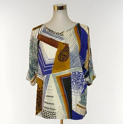 Джемы мирового размера маленький верхний туника разрез рукав цветной абстрактный «Esquire» печати - Изображение 1 из 4