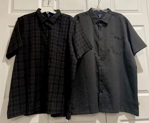 George Set of 2 Men’s Shirts Black Plaid and Gray Striped Short Sleeve 2XL NEW! - Picture 1 of 18