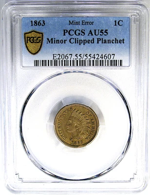 1863 1C PCGS AU55 COPPER-NICKEL INDIAN ~ MINT ERROR & HIGH-END! - Image 1 of 4