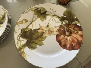 Williams Sonoma Botanical Pumpkin Dinner 11" Plates Set of 4 Thanksgiving New - Picture 1 of 2
