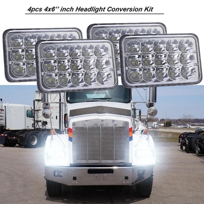 4pcs 4x6" LED Headlights Hi/Lo White For Kenworth T800 Peterbilt 357 379 378 - Image 1 of 4