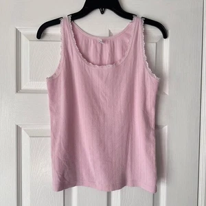 Vavonne Women's M Soft Pink Pointelle Lace Cami Tank Top 100% Cotton Coquette - Picture 1 of 9