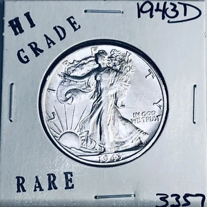 1943 D LIBERTY WALKING SILVER HALF DOLLAR HI GRADE U.S. MINT RARE COIN 3357 - Picture 1 of 3