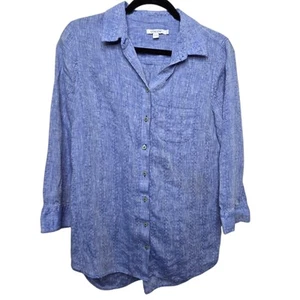 Chicos No Iron Indigo Blue 100% Linen High-Low Shirttail Tunic Womens SZ S - Bild 1 von 10