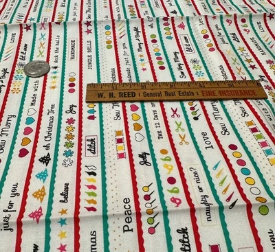 RARE AND HARD TO FIND ROBERT KAUFMAN MERRY STITCHMAS COTTON FABRIC - Image 1 of 4