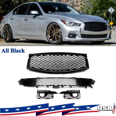 4Pcs Front Upper Lower Grille Fog Light Bezels For 2014-2017 Infiniti Q50 Base Foto 1 de 4