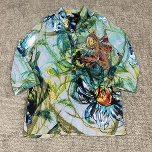 Jams World Colorful Floral Print Tunic Top Womens Medium V-Neck 3/4 Slv Popover - Picture 1 of 10