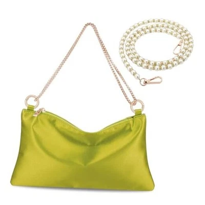 Mujer Satén Noche Bolso sin asas Cartera Bolso de mano para Mujer Boda Verde (satinado) Foto 1 de 4