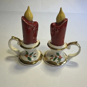 Salero y pimentero de velas de Navidad de colección con diseño de acebo y velas rojas - Imagen 1 de 7